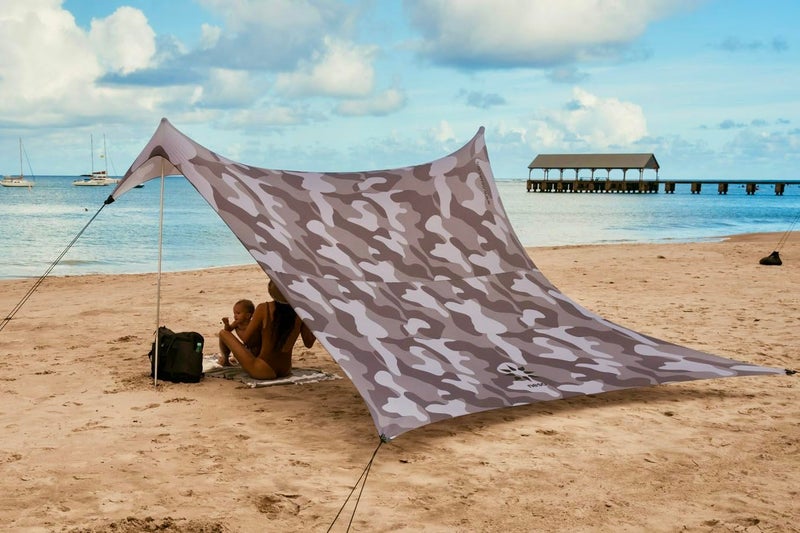 Neso Grande Portable Beach Tent Sun Shelter - Lightweight Beach Shade Canopy - Easy Setup for Family Outings - Patented Reinforced Corners - UPF 50+ Sun Protection - 7ft Tall, 9 x 9ft - Grey Camo - Image 2