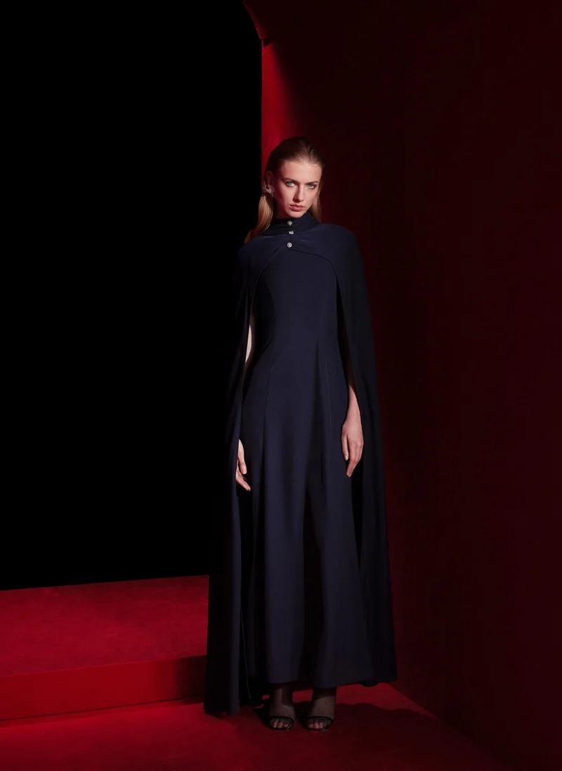 Lichi Fitted maxi dress with floor-length cape