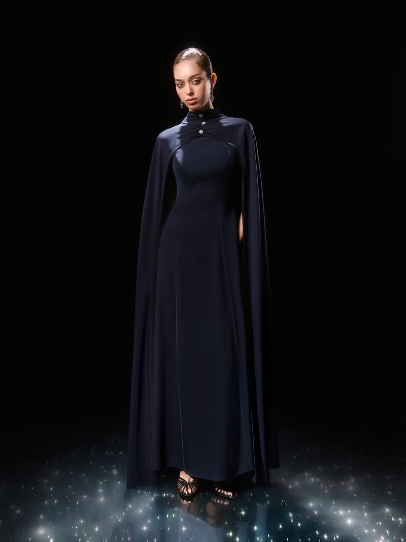 Lichi Fitted maxi dress with floor-length cape - Image 3
