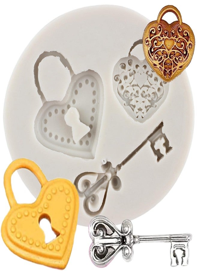 YANQINMS Vintage Key Fondant Molds Heart Lock Silicone Chocolate Molds Love Keys Candy Molds For Sugar Cake Decorating Cupcake Topper Gum Paste Polymer Clay - Image 1