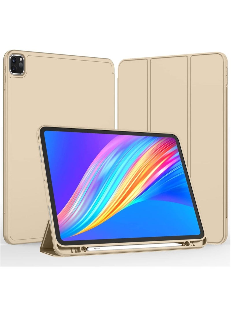iPad Pro 12.9 Case 2022(6th Gen)/2021(5th Gen) with Pencil Holder [Support iPad 2nd Pencil Charging/Pair],Trifold Stand Smart Case with Soft TPU Back,Auto Wake/Sleep(Champagne Gold)