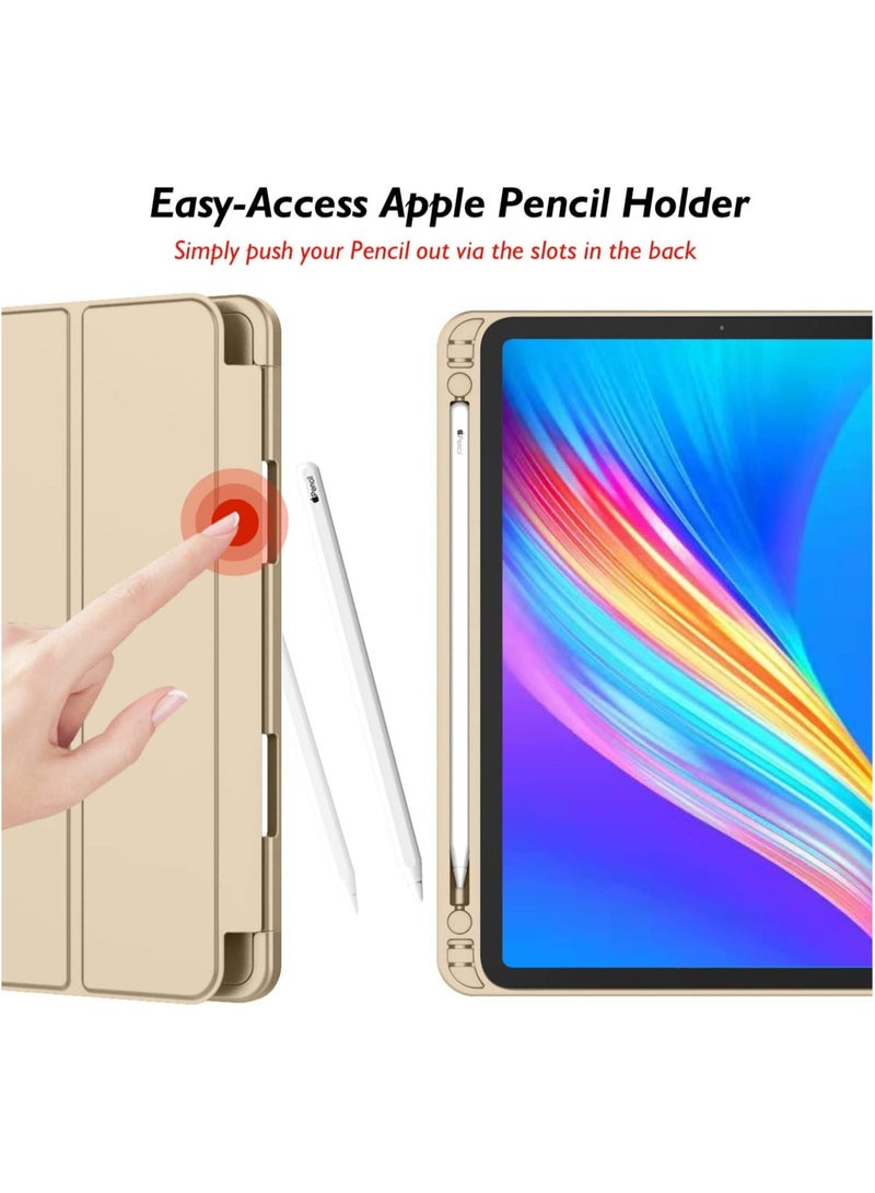 iPad Pro 12.9 Case 2022(6th Gen)/2021(5th Gen) with Pencil Holder [Support iPad 2nd Pencil Charging/Pair],Trifold Stand Smart Case with Soft TPU Back,Auto Wake/Sleep(Champagne Gold)
