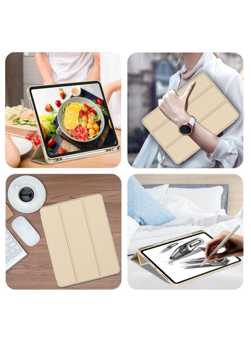 iPad Pro 12.9 Case 2022(6th Gen)/2021(5th Gen) with Pencil Holder [Support iPad 2nd Pencil Charging/Pair],Trifold Stand Smart Case with Soft TPU Back,Auto Wake/Sleep(Champagne Gold)