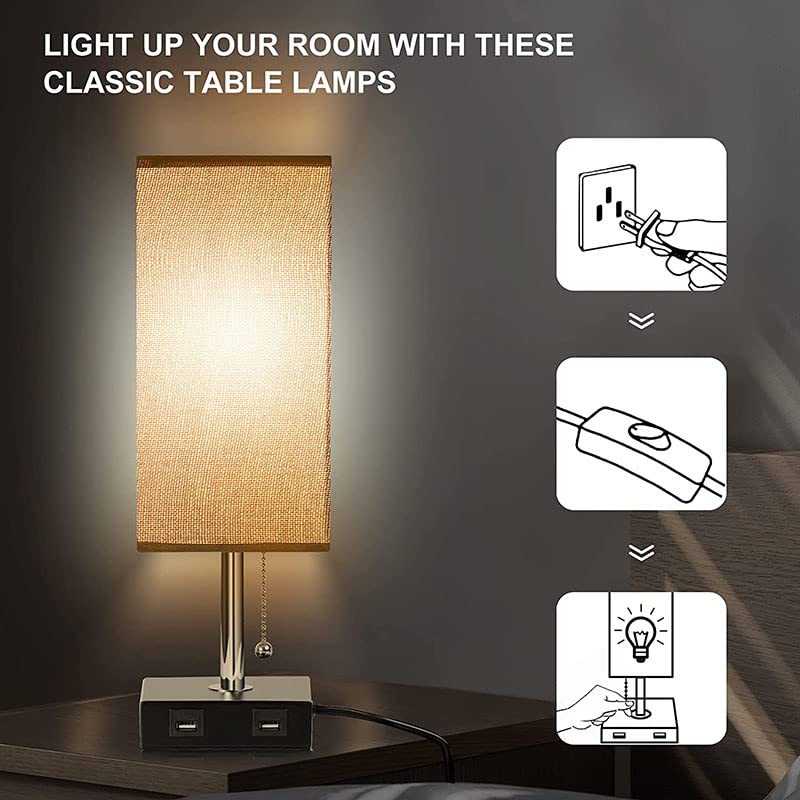 GLOWSERIE Night Lamp for Bedroom - Bedside Light with Square Fabric Shade, Unique Table and Desk Lamp for Nightstand, Living Room, Office - Image 5