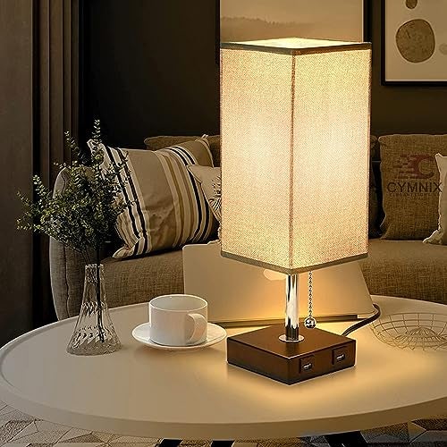 GLOWSERIE Night Lamp for Bedroom - Bedside Light with Square Fabric Shade, Unique Table and Desk Lamp for Nightstand, Living Room, Office - Image 1