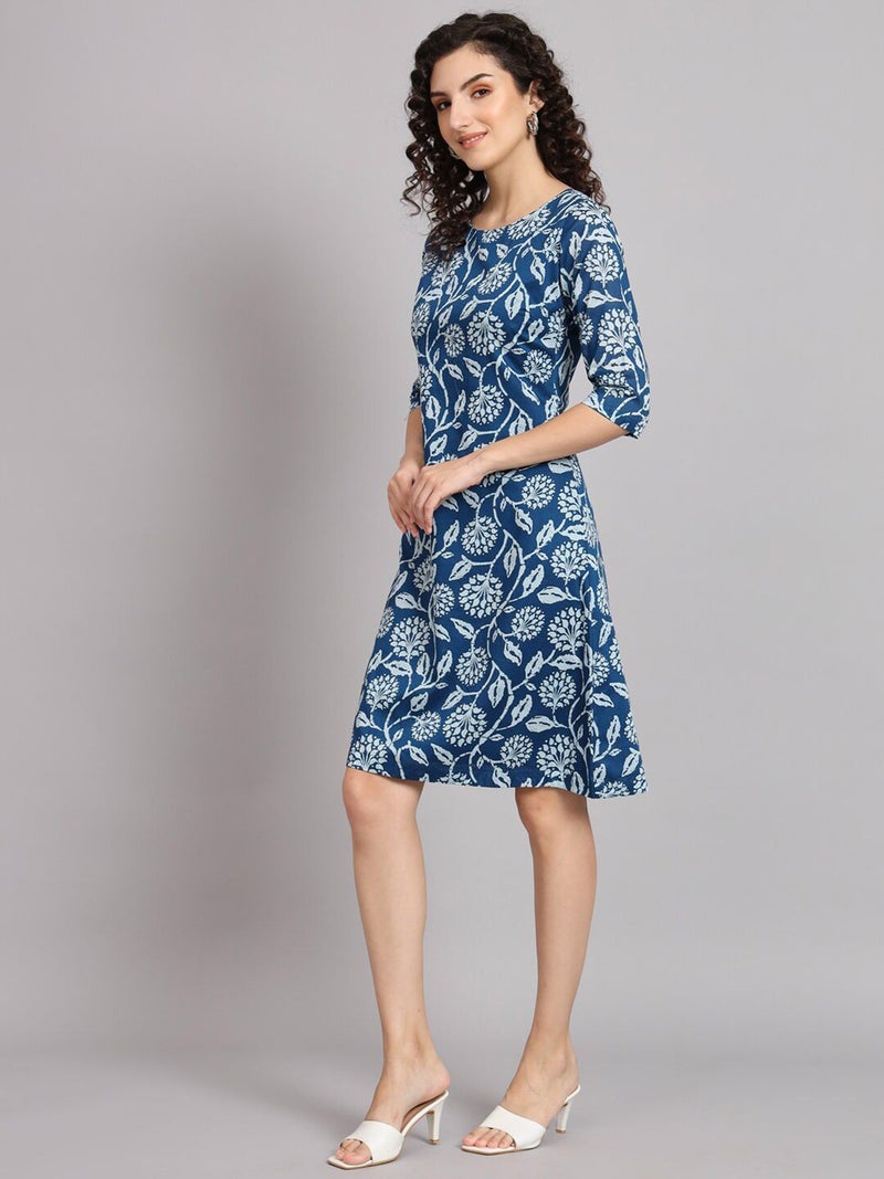 Powersutra A-Line Cotton Printed Dress - Blue for Women - Image 5