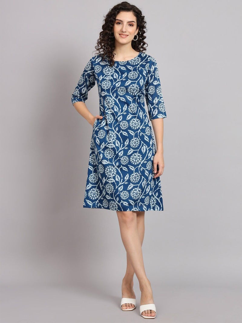Powersutra A-Line Cotton Printed Dress - Blue for Women - Image 1