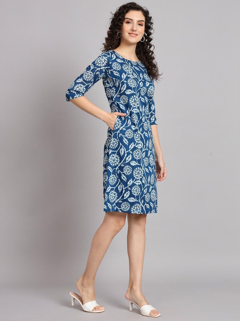 Powersutra A-Line Cotton Printed Dress - Blue for Women - Image 3