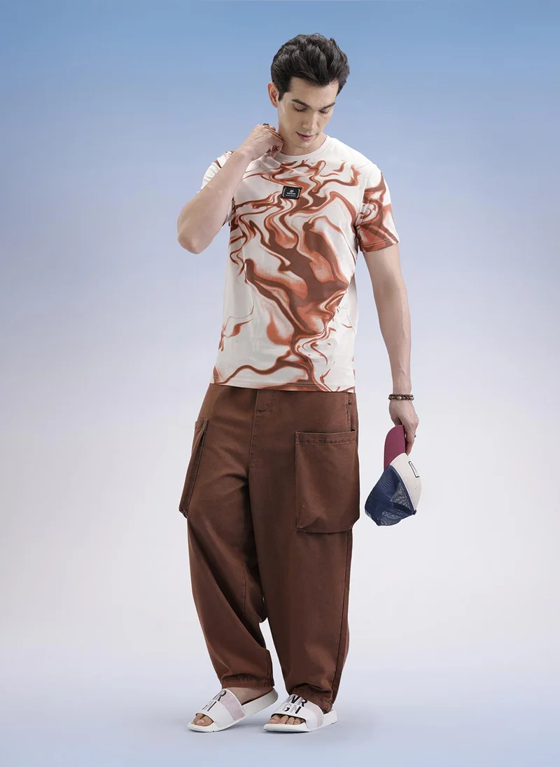 روجن Slim Fit Classic Placement Printed T-Shirt  | Beige