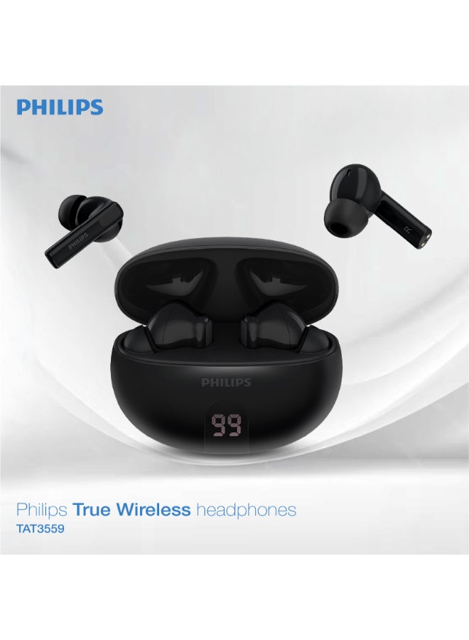 Philips TAT3559BK 3000 Series True Wireless Earbuds – Deep Bass Performance, Long-Lasting Battery Black - Image 1