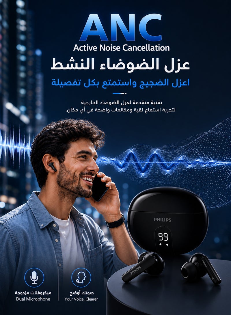Philips TAT3559BK 3000 Series True Wireless Earbuds – Deep Bass Performance, Long-Lasting Battery Black - Image 3