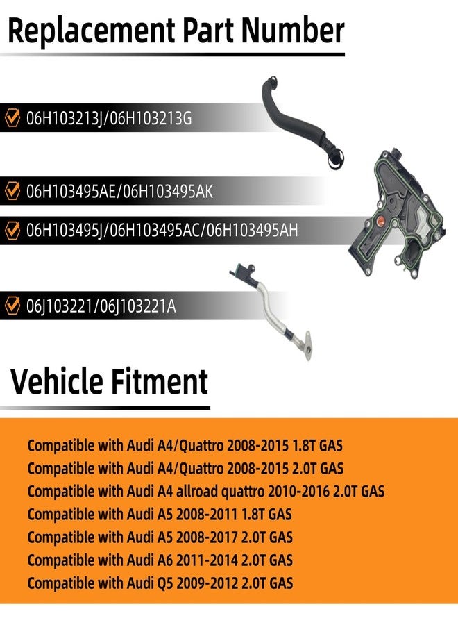 McrGinly Engine Crankcase Vent Valve Oil Separator Breather Hose Tube Kit Fit for Audi 2.0T 1.8T Q5 A6 A5 A4/Quattro 06H103495AE 06H103495AK 06H103495J 06H103495AC 06H103495AH - Image 3