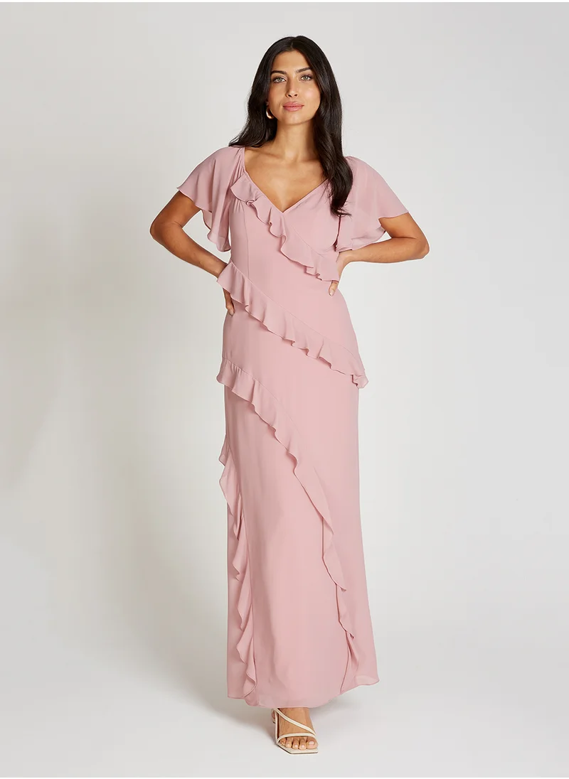 Little Mistress Ruffle Details Maxi Dress