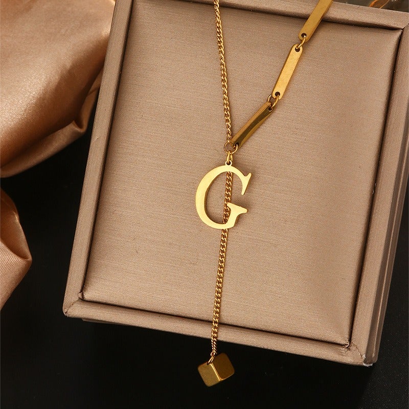Vital Titanium Steel Tassel Collarbone Necklace for Women, 26 Letter Initial Pendant, Fade-Resistant Minimalist Jewelry