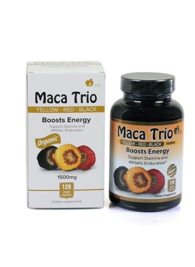 Maca Trio Organic Black, Red Root Capsules -1500Mg,120 CAPSULES - Image 1