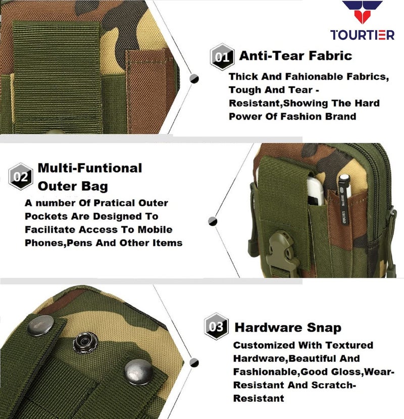 TOURTIER Tactical Molle Pouch, Compact Utility Belt Pouch, Military Army EDC Waist Bag with Cell Phone Holster for Sports, Hiking, Camping, Traveling (Military) - Image 4