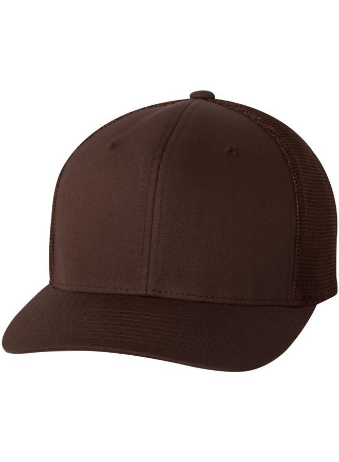FLEXFIT Flex fit Trucker Mesh Fitted Cap, Brown, One Size - Image 1
