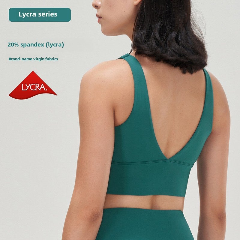 Lycra Yoga Deep V Sports Bra Tank with Pads Black Black - Image 3