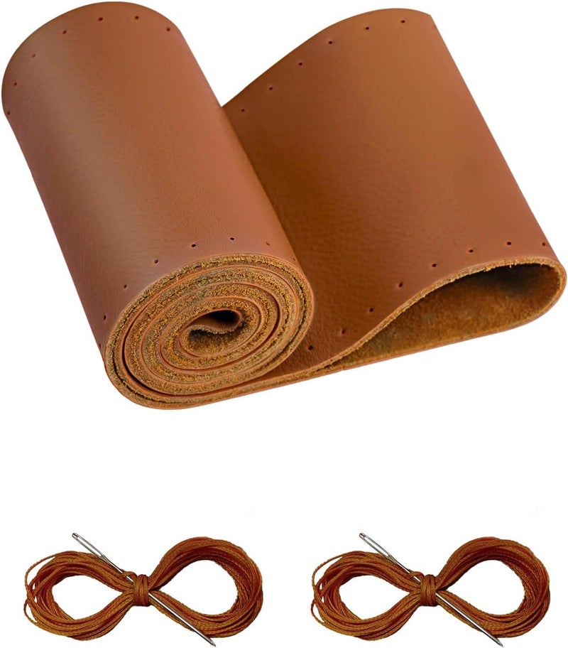 Belinous Leather Steering Wheel Cover - Lace Up, Stitch On Wrap, Universal Fit 13-20 inch, Brown - Image 1