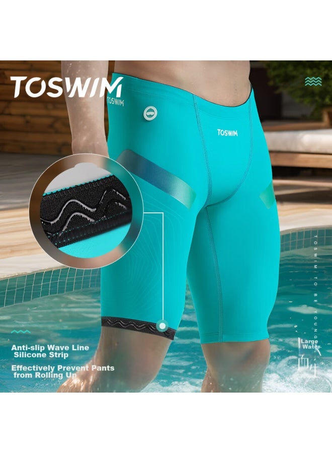 Toswim Professional Swim Shorts For Men, Knee-length, Suitable For Hot Springs, Swimming, Beach, Anti-embarrassment, Can Be Worn In Water, Green And Blue Light, Size L - Image 4