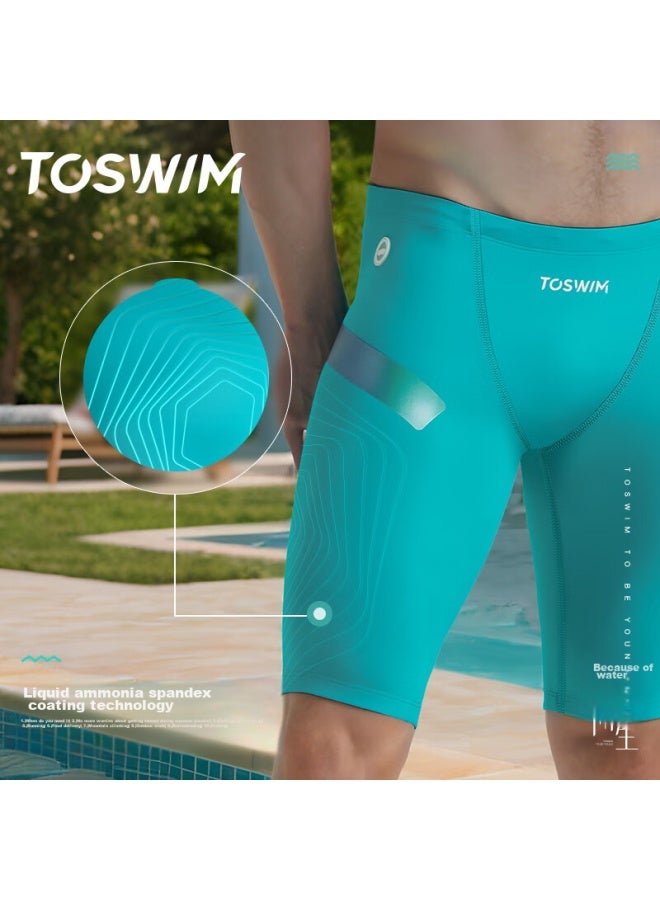 Toswim Professional Swim Shorts For Men, Knee-length, Suitable For Hot Springs, Swimming, Beach, Anti-embarrassment, Can Be Worn In Water, Green And Blue Light, Size L - Image 3