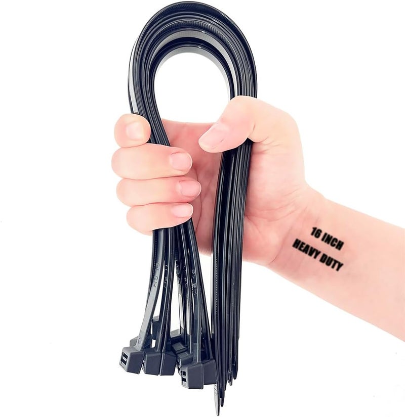 HS Large Zip Ties Extra Heavy Duty 16 Inch 200 Pounds Outdoor Use UV Proof Cable Tie Straps Wide,Giant Long Wire Ties,20 Pack Black - Image 1