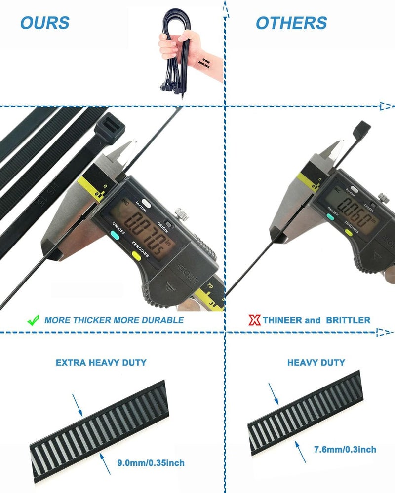 HS Large Zip Ties Extra Heavy Duty 16 Inch 200 Pounds Outdoor Use UV Proof Cable Tie Straps Wide,Giant Long Wire Ties,20 Pack Black - Image 2
