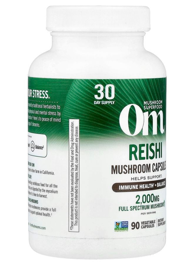 Om Mushrooms Reishi 90 Vegetable Capsules (667 mg per Capsule ) - Image 2