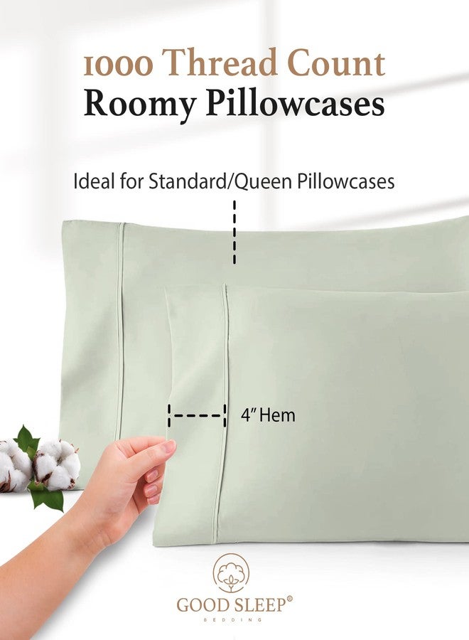Good Sleep Bedding 1000 TC Sage Standard Pillowcases Set of 4 100% Egyptian Cotton Pillow Cases with Long Staple Cotton & Sateen Weave, Silky Soft Hotel - Like Bed Pillow Covers for Comfy Sleeping, Snug Fit - Image 3