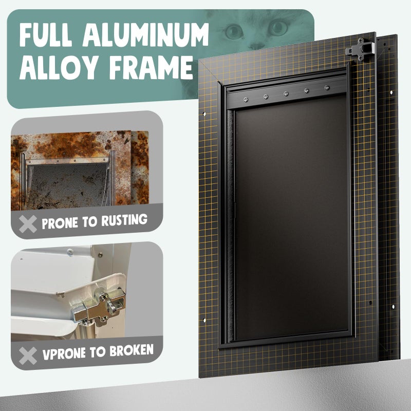 PETCOMING Dog Door for Door All Aluminum 3 Flaps Black, Large Dog Doggy Doggie Door, Heavy Duty Pet Door for Dogs Cats, with Insulation Flap, Telescoping Tunnel, Sliding Closing Panel, for Pets Up to 110lb - Image 3