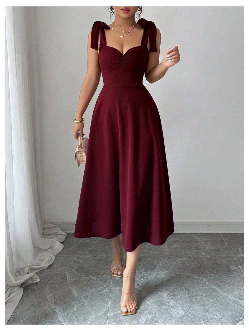 Floerns Women's Elegant Wedding Guest Dresses Bow Flare Ruffle Cocktail Party Summer Midi Dress Burgundy Small - Image 5