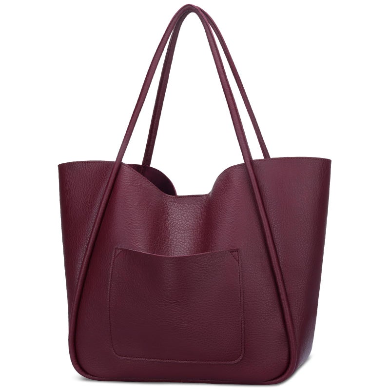 KKXIU Tote Bag for Women Vegan Leather Shoulder Purse Large Capacity Travel Bag - Wine - Image 1