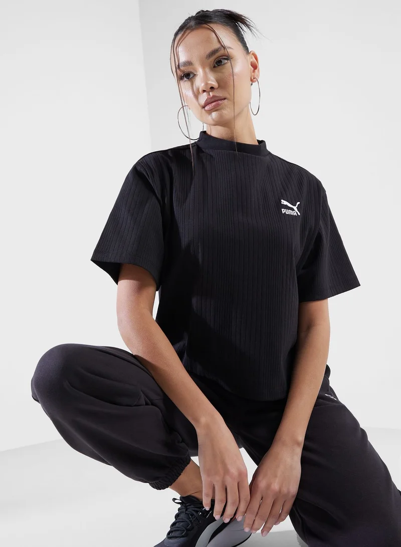 PUMA Classics Ribbed Relaxed Mock Neck T-Shirt