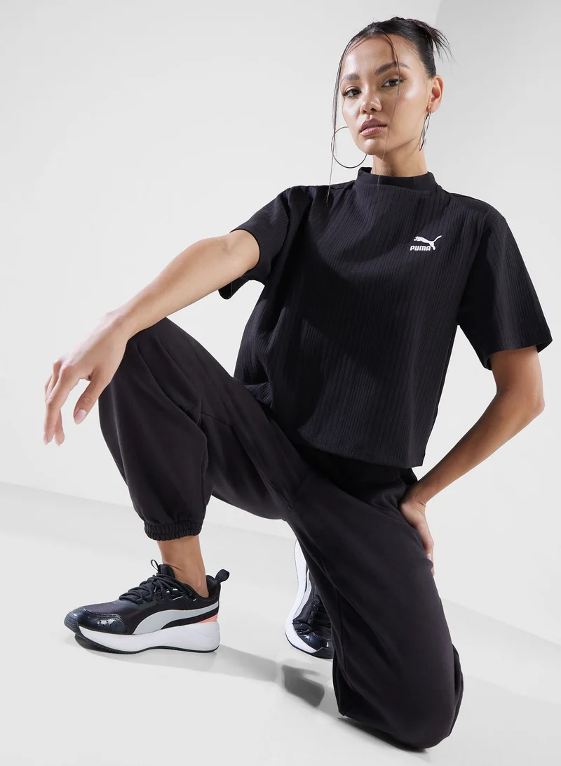 PUMA Classics Ribbed Relaxed Mock Neck T-Shirt
