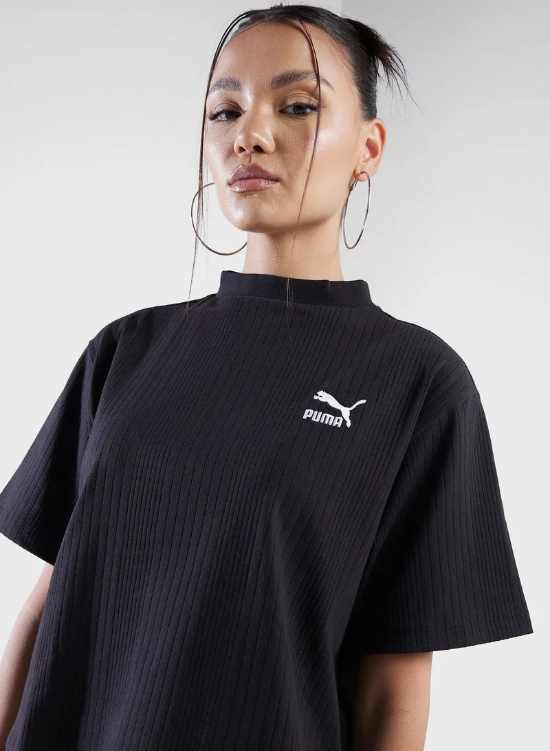 PUMA Classics Ribbed Relaxed Mock Neck T-Shirt