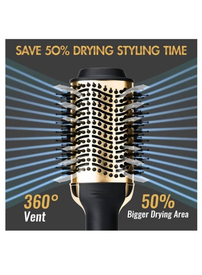 PROMASS Hair Dryer Brush For Styling And Frizz Control Negative Ionic Hot Air Brush Volumizer Ceramic Coating Gold - Image 3
