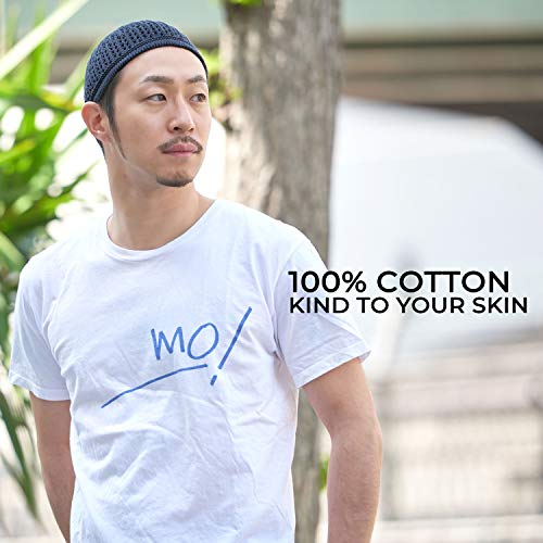 Charm 100% Cotton Skull Caps for Men, Knit Kufi Hat for Muslim Prayer, Women's Mesh Crochet Beanie, Ideal Head Wear During Summer White - Image 2