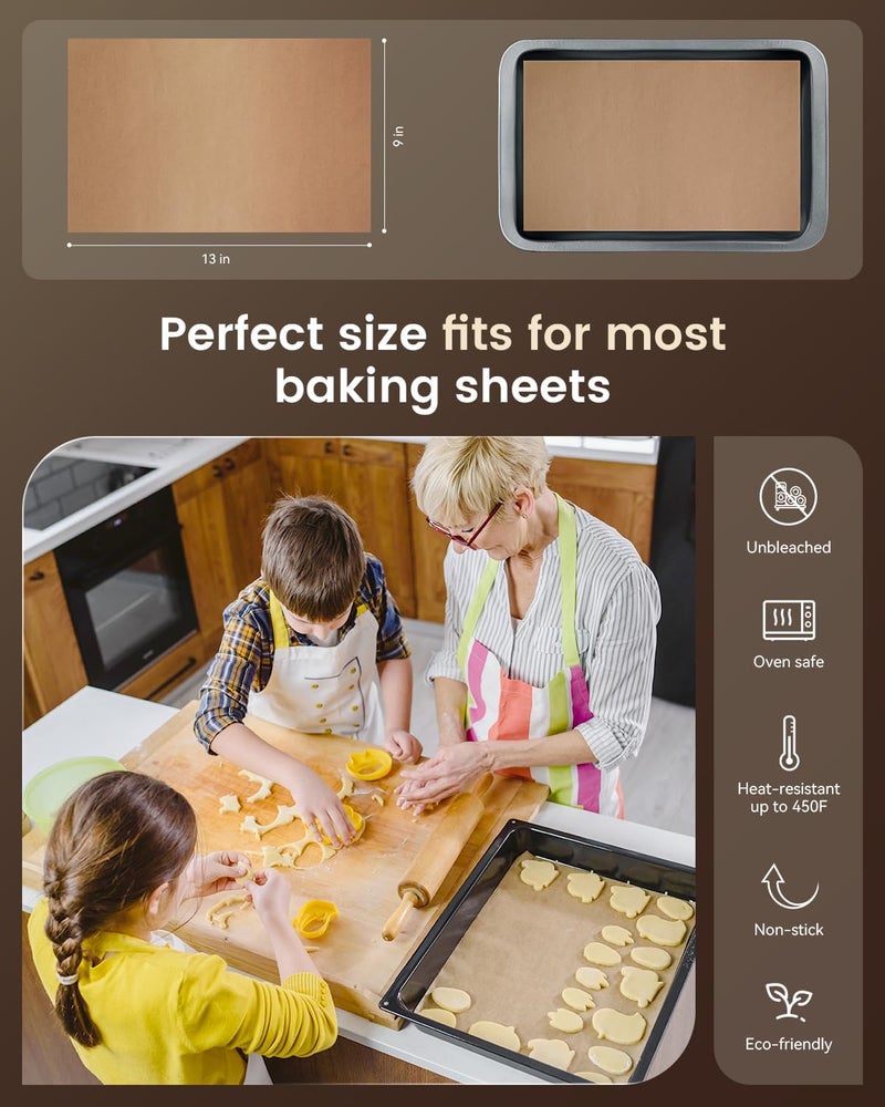 AMFOCUS Parchment Paper Sheets, 9x13 In Non-Stick Precut Baking Parchment for Baking, Grilling, Air Fryer, Steaming, and More (Unbleached) - Quarter Sheet Size, Perfect for Bread, Cakes, Cookies, 100PCS - Image 3