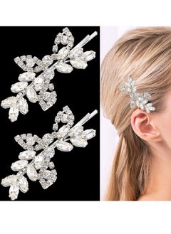La Jolie Jasmin 2 Pieces Rhinestone Bridal Hair Clips Leaf Bridal Wedding Hair Pins Crystal Hair Clips Silver Rhinestone Jewelry Barrette for Brides Bridesmaids Flower Girls  - Image 1