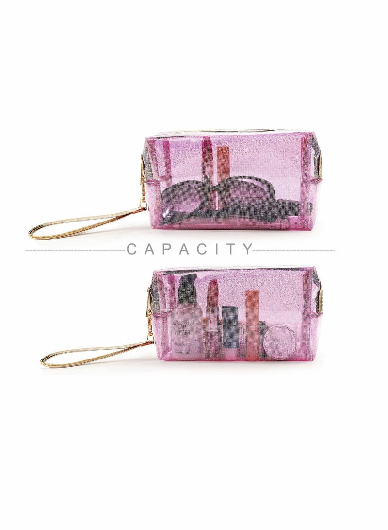 KASTWAVE 4Pcs Waterproof Cosmetic Bags PVC Transparent Zippered Toiletry Bag with Handle Strap Portable Clear Makeup Bag Pouch for Bathroom, Vacation and Organizing (2) - Image 5