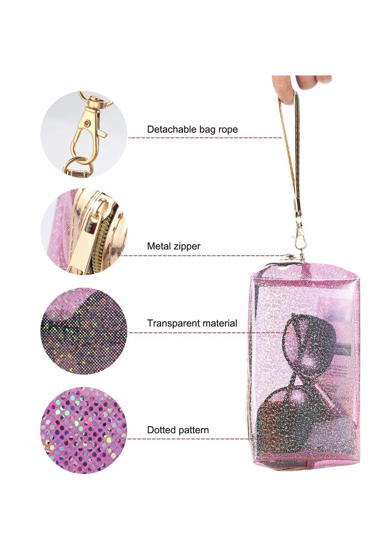 KASTWAVE 4Pcs Waterproof Cosmetic Bags PVC Transparent Zippered Toiletry Bag with Handle Strap Portable Clear Makeup Bag Pouch for Bathroom, Vacation and Organizing (2) - Image 4