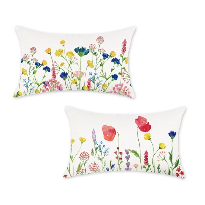 SPRING LUMBAR PILLOW COVERS 12X20 FLORAL FLOWERS DECORATIONS FARMHOUSE COLORFUL OUTDOOR LIVING ROOM CUSHION CASE FOR SOFA COUCH HOME BED PACK OF 2