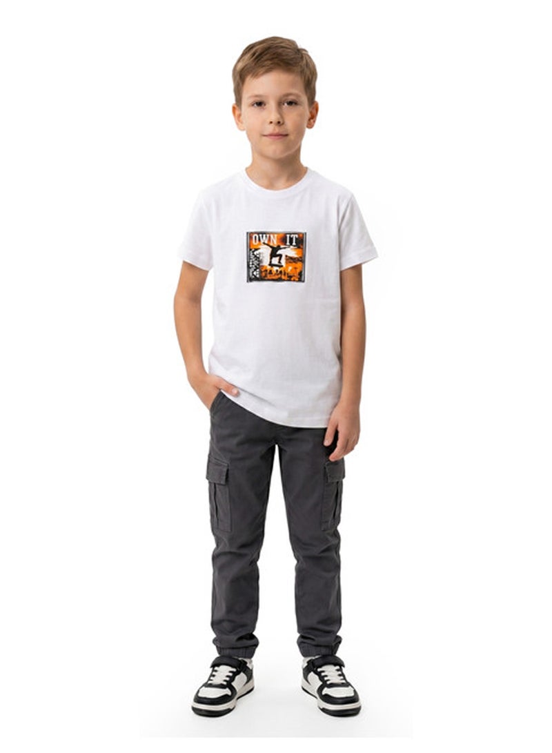 Andora Back Printed Cotton Boys T-Shirt - White - Image 4