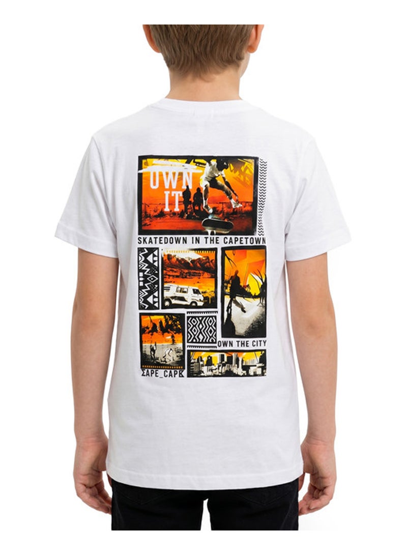 Andora Back Printed Cotton Boys T-Shirt - White - Image 2