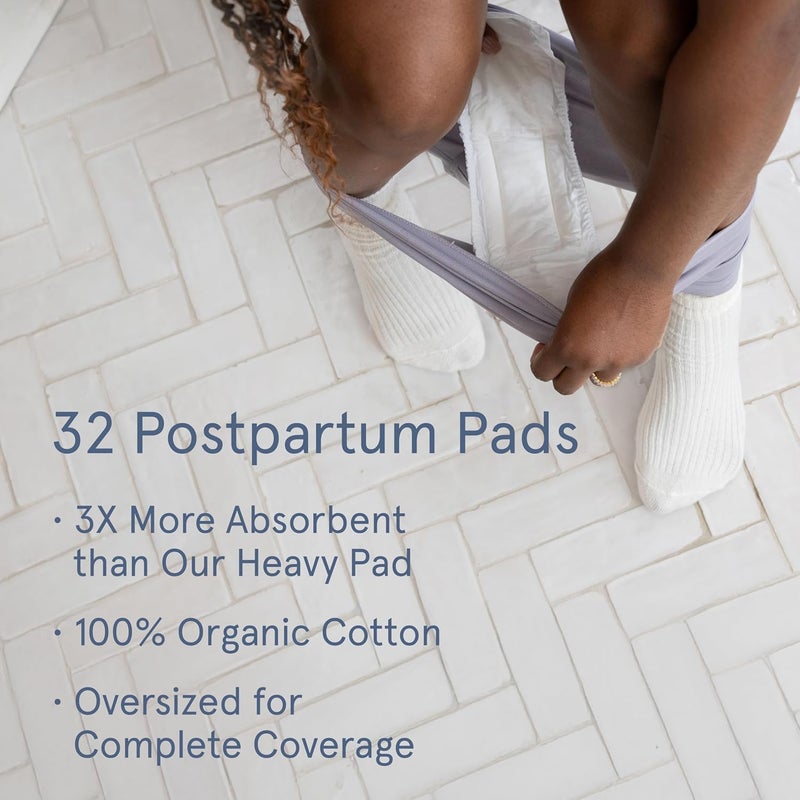LOLA Organic Cotton Postpartum Pads  32 Count Ultra Absorbent and Extra Long Pads Overnight and Full Coverage Adult Incontinence Pad for Women Postpartum Essentials - Image 2