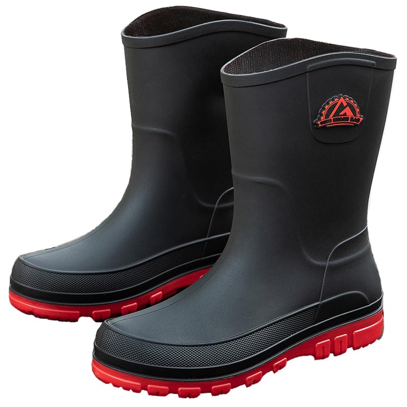 IQAXC Waterproof Garden Rain Boots for Men Breathable Lightweight Mid Calf Deck Fishing Outdoor Slip Resistant Shoes, 388 Red 39 - Image 1