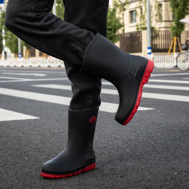 IQAXC Waterproof Garden Rain Boots for Men Breathable Lightweight Mid Calf Deck Fishing Outdoor Slip Resistant Shoes, 388 Red 39 - Image 2