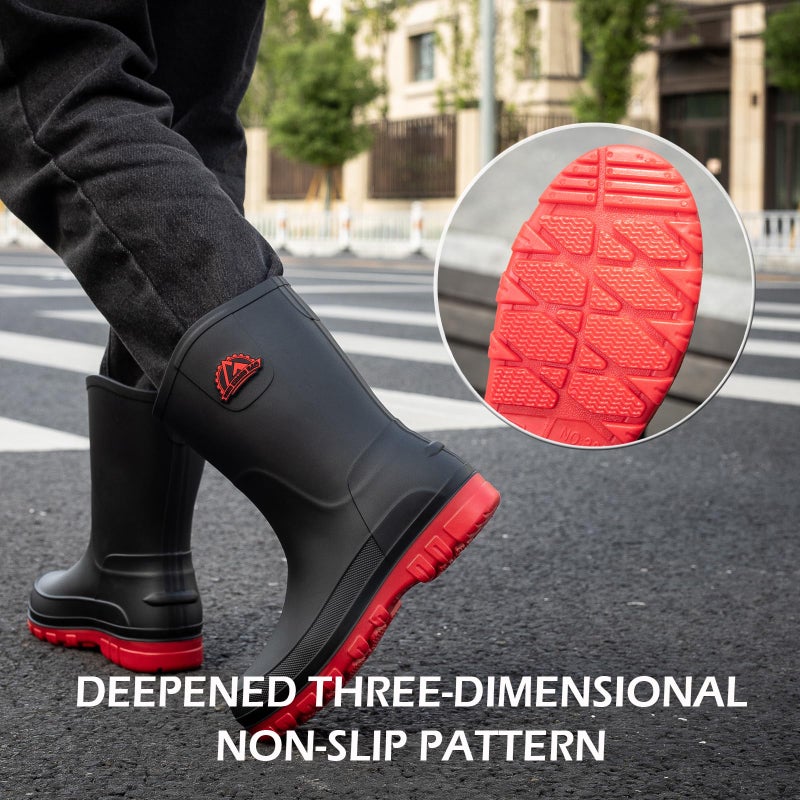 IQAXC Waterproof Garden Rain Boots for Men Breathable Lightweight Mid Calf Deck Fishing Outdoor Slip Resistant Shoes, 388 Red 39 - Image 5