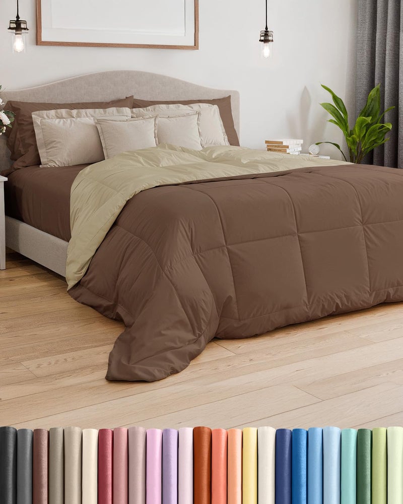 CGK Unlimited Queen Size, Brown/Beige Alternative Down Comforter - Warm, Lightweight & Breathable Hotel Quality Bedding for Men, Women, Kids & Teens - All Season Oversized Cooling Microfiber Duvet Insert Comforter - Image 1