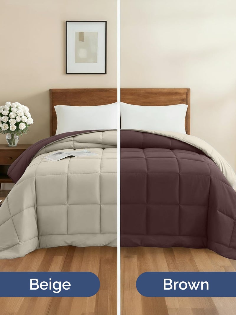 CGK Unlimited Queen Size, Brown/Beige Alternative Down Comforter - Warm, Lightweight & Breathable Hotel Quality Bedding for Men, Women, Kids & Teens - All Season Oversized Cooling Microfiber Duvet Insert Comforter - Image 3